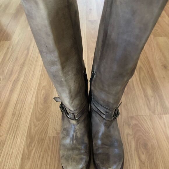 BED STU Brown Tan Leather Cobbler Series Handmade Tall Knee Boots Distressed - Picture 2 of 14